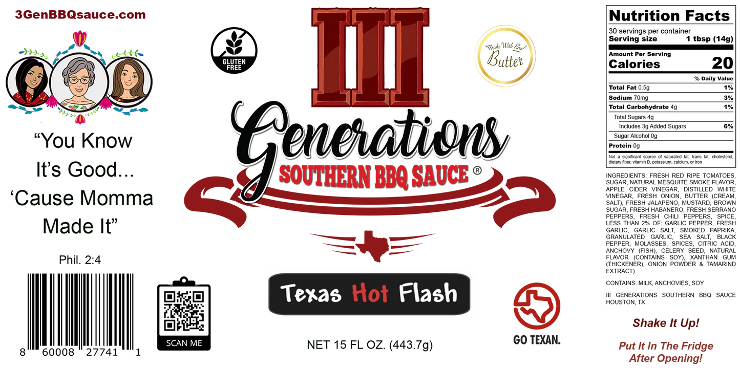 3 Generations BBQ Sauce Texas Hot Flash BBQ Sauce