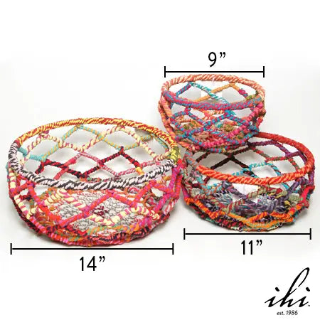 India Handicrafts Colorful Round Jute Baskets