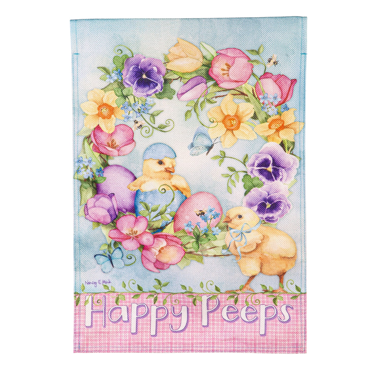 Evergreen Spring Has Hatched Burlap Garden Flag