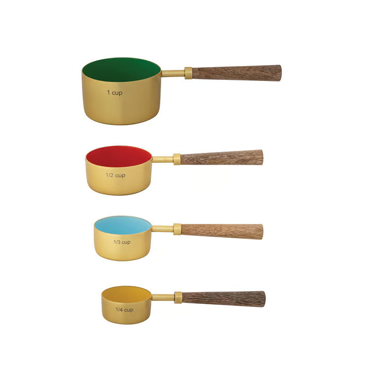 Hazel Mazel Enameled Stainless Steel Measuring Cups with Mango Wood Handles