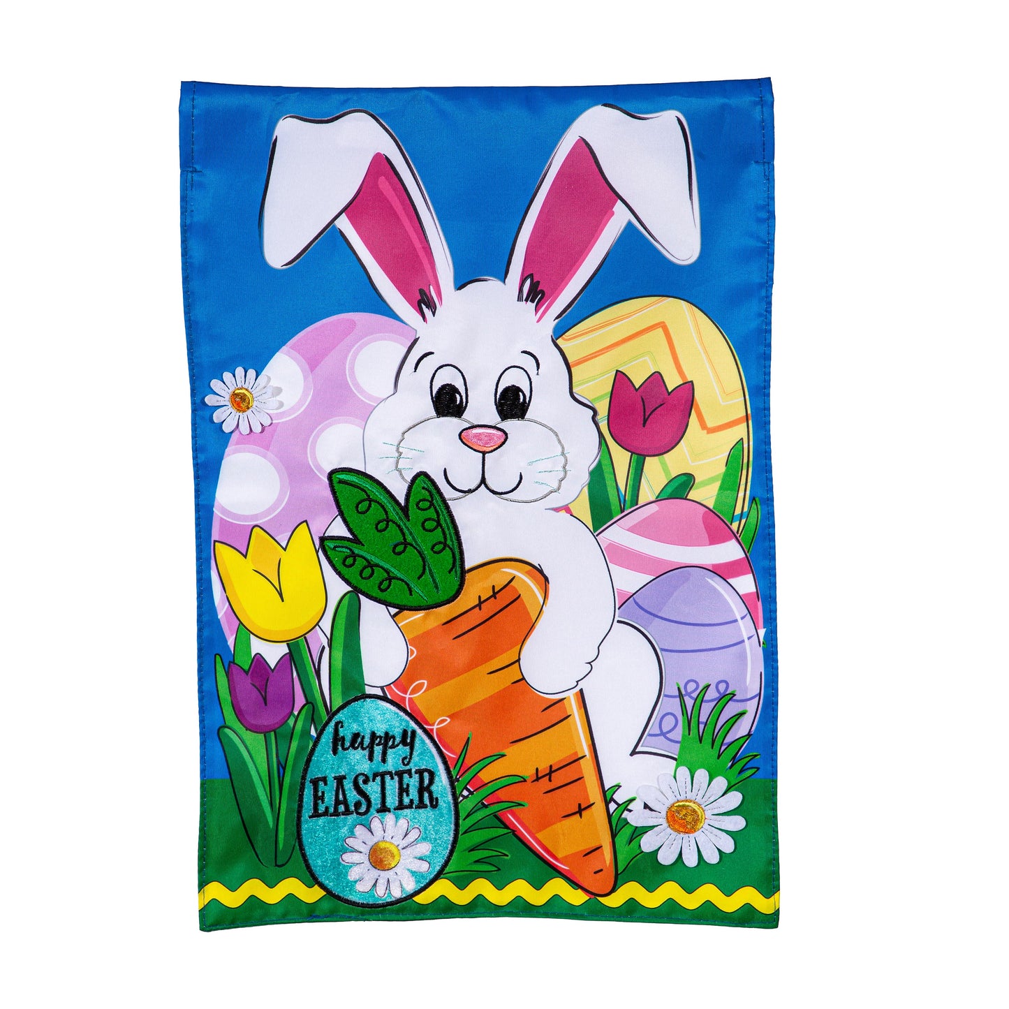 Evergreen Happy Easter Bunny and Carrot Applique Garden Flag
