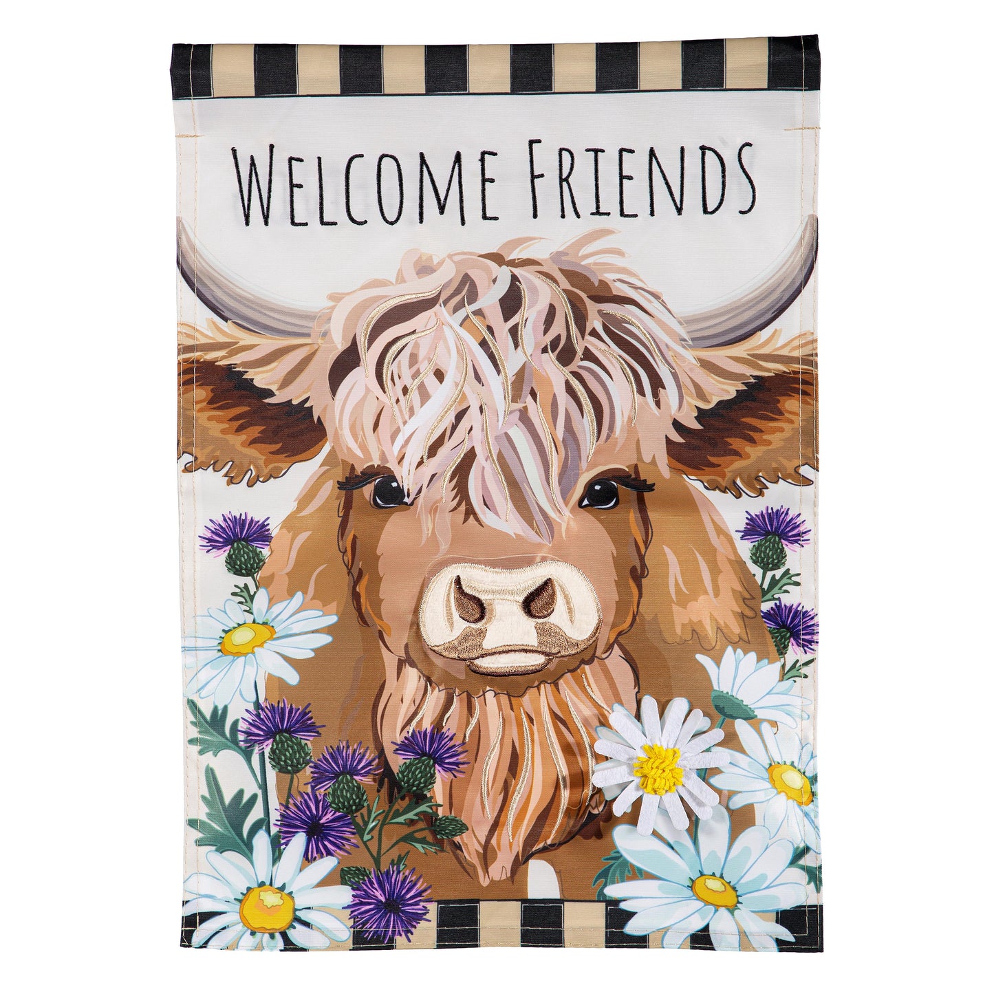 Evergreen Highland Cow Welcome Garden Flag