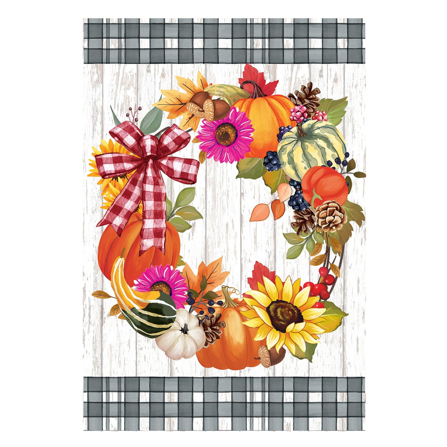 Evergreen Wreath of Gourds Applique Garden Flag