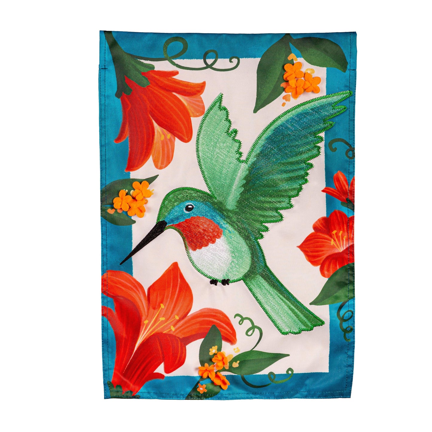 Evergreen Spring Hummingbird Applique Garden Flag