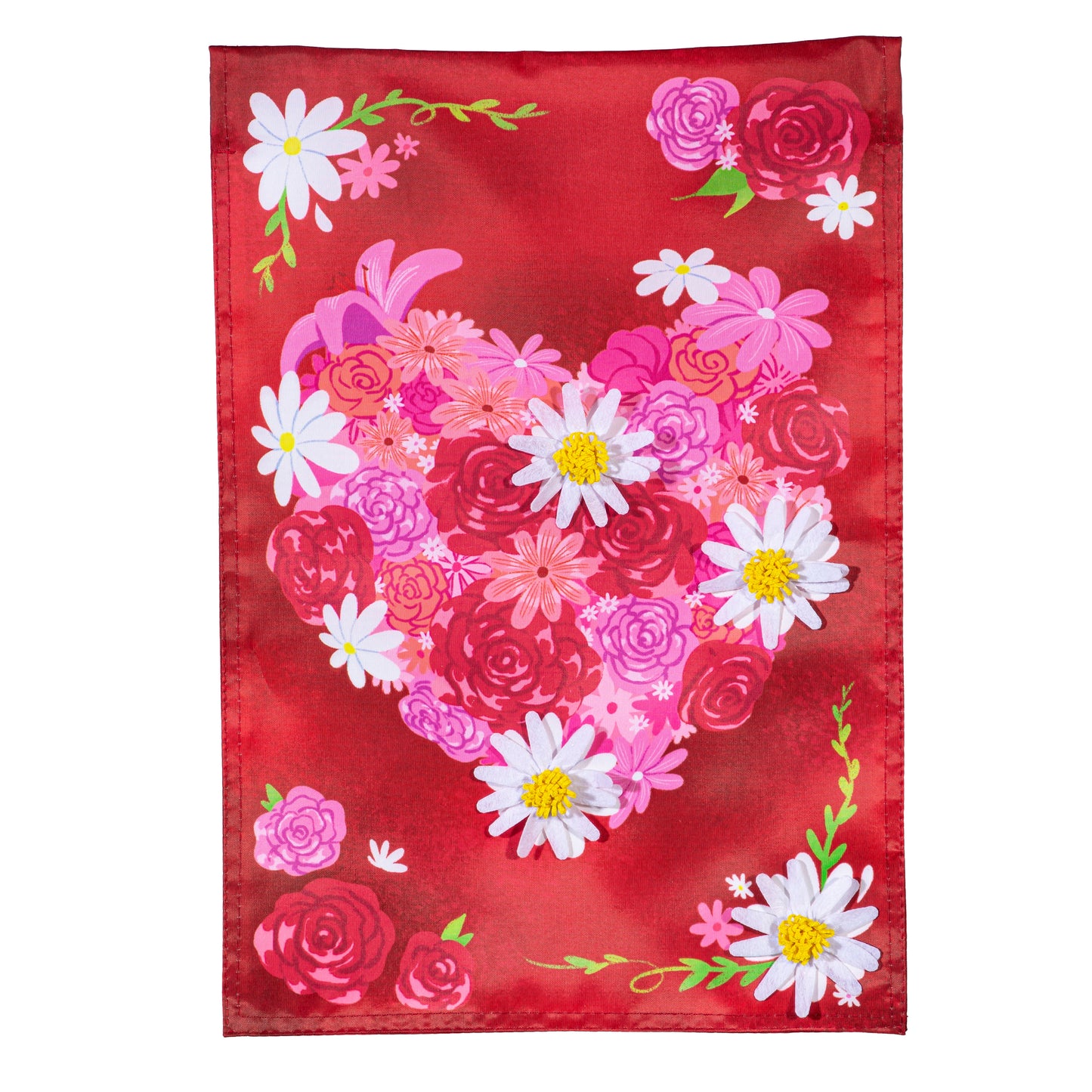 Evergreen Heart A Flutter Floral Applique Garden Flag