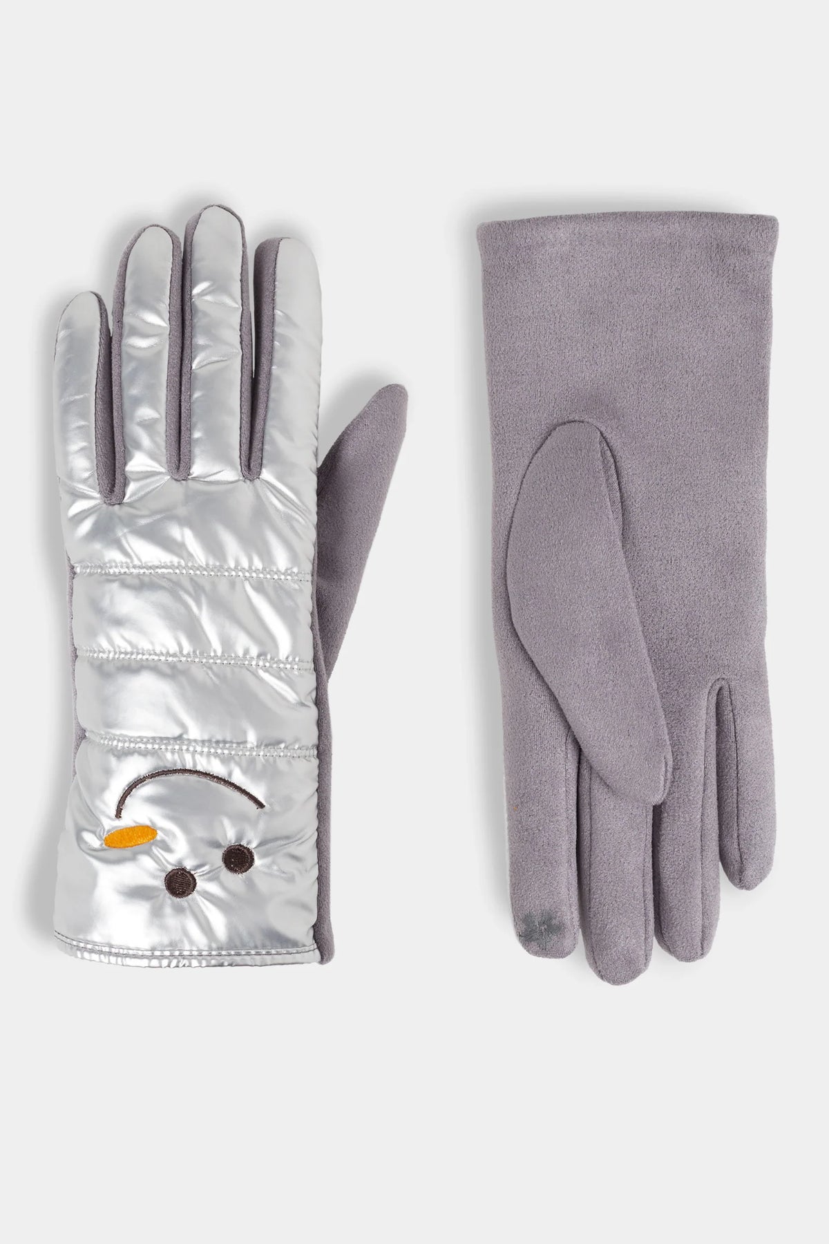 Coco+Carmen Snowman Puffer Touchscreen Gloves- Silver