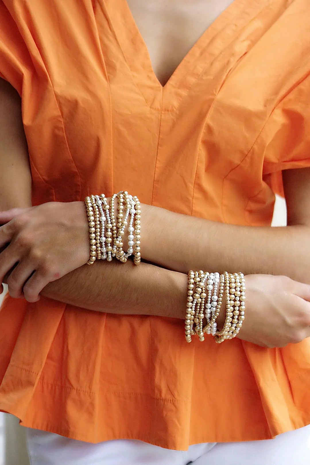 CANVAS Shelby Ball Bead Stretch Bracelets in Satin Gold (Set of 2)
