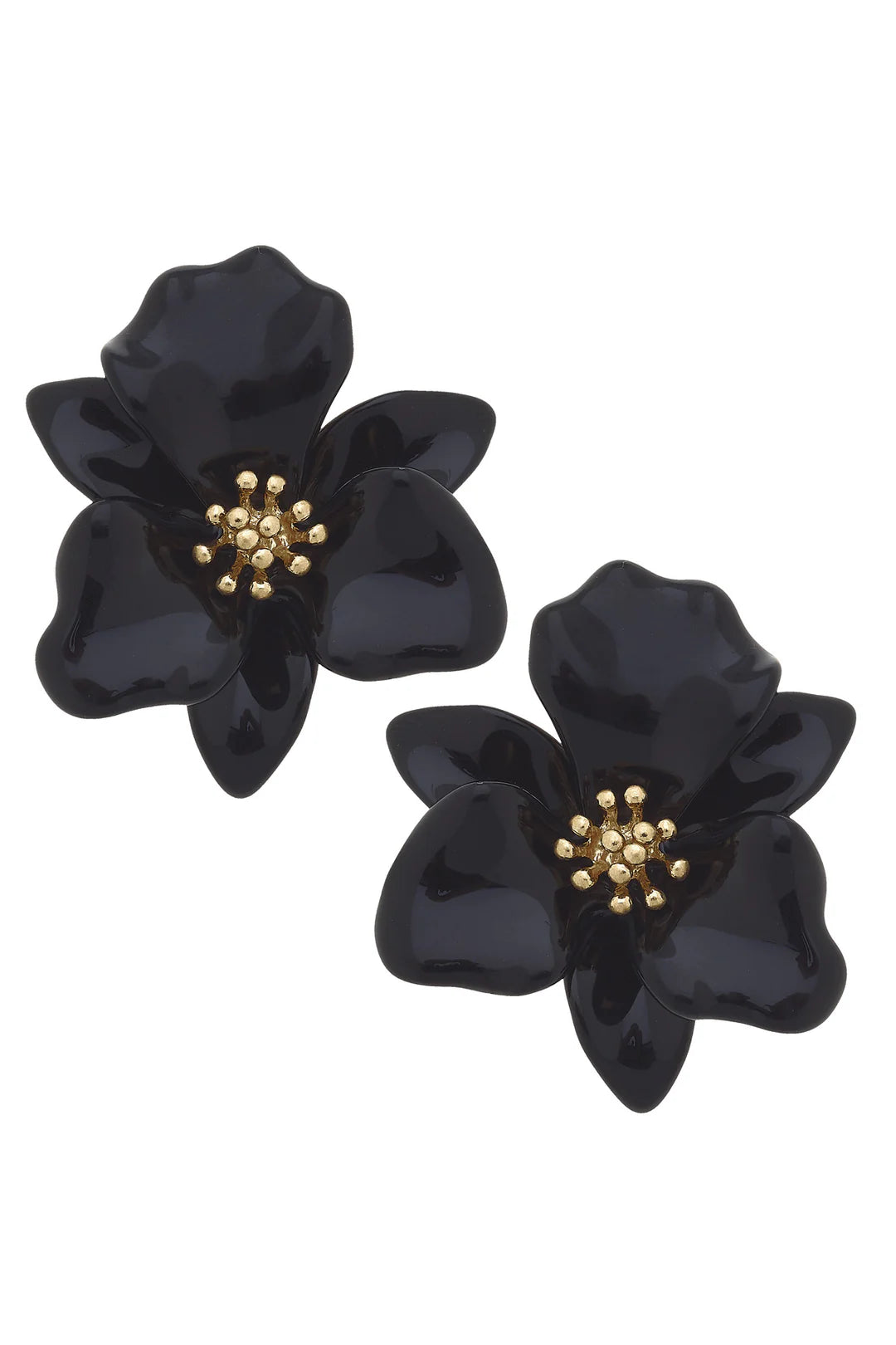 CANVAS Valentina Enamel Flower Statement Earrings in Black