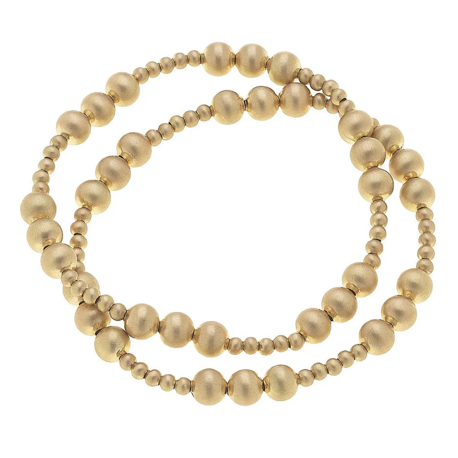 CANVAS Kimber Ball Bead Stretch Bracelets in Satin Gold (Set of 2)