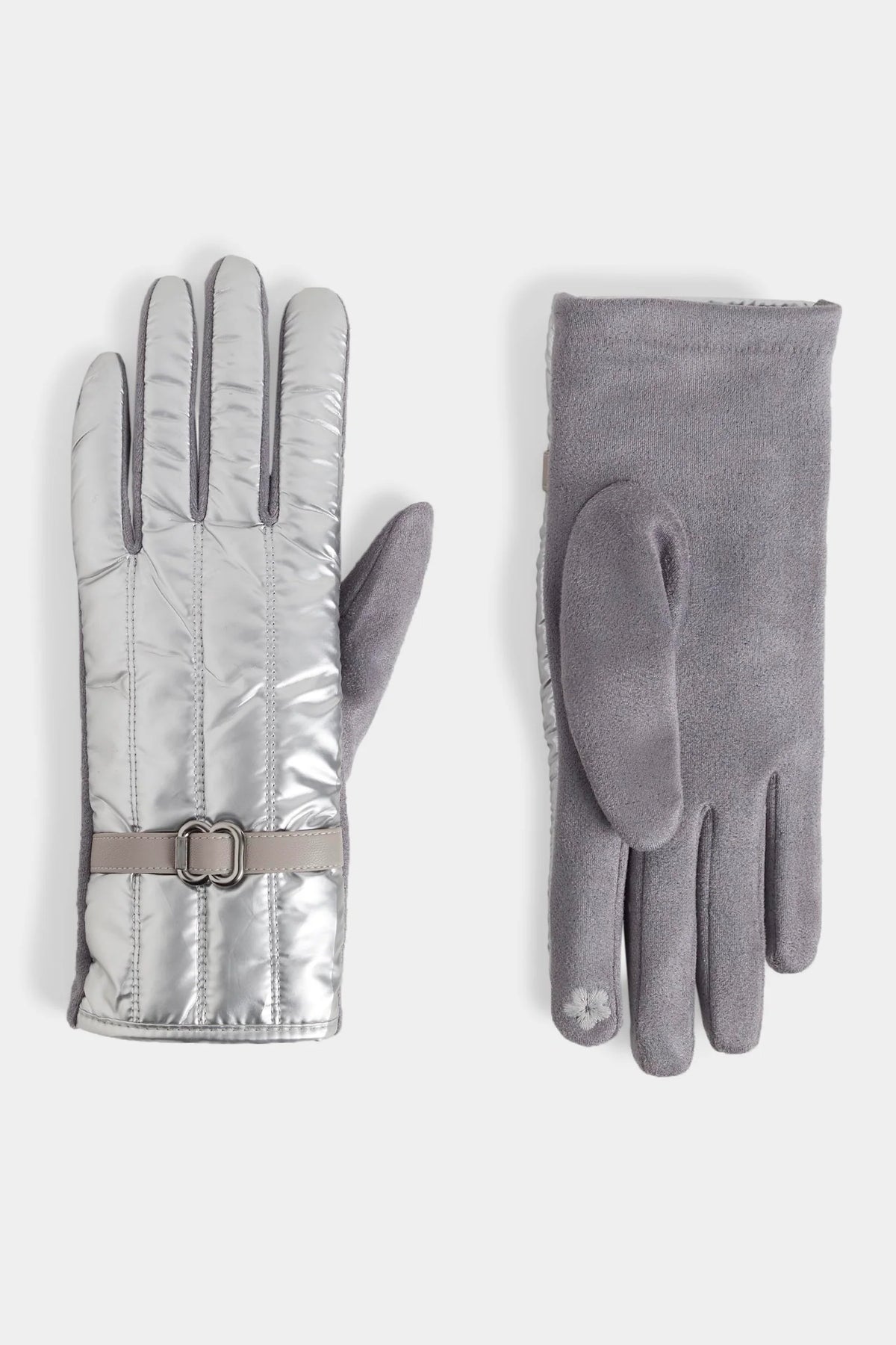 Coco+Carmen Vertical Puffer Touchscreen Gloves - Silver