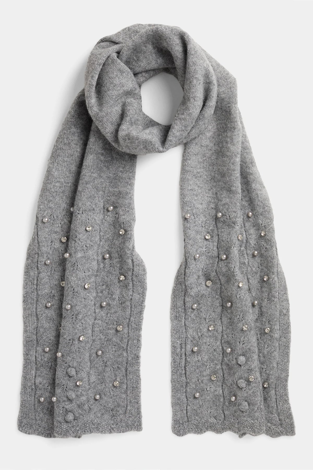 Coco+Carmen Sweet Scallop Glam Knit Scarf - Grey