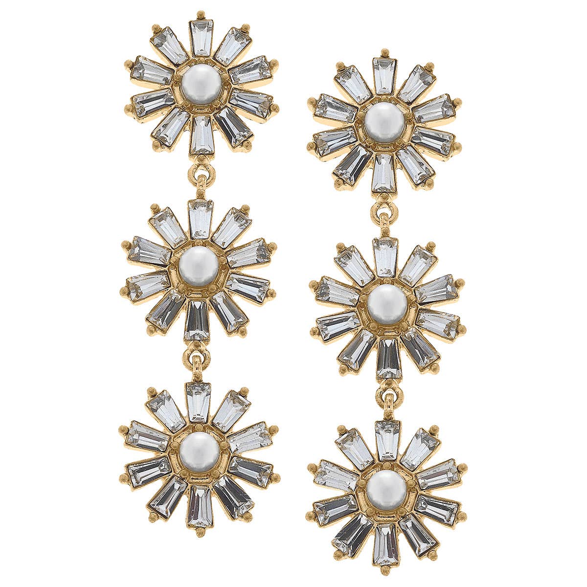 CANVAS Amelia Pearl and Rhinestone Linked Drop Earrings in Clear