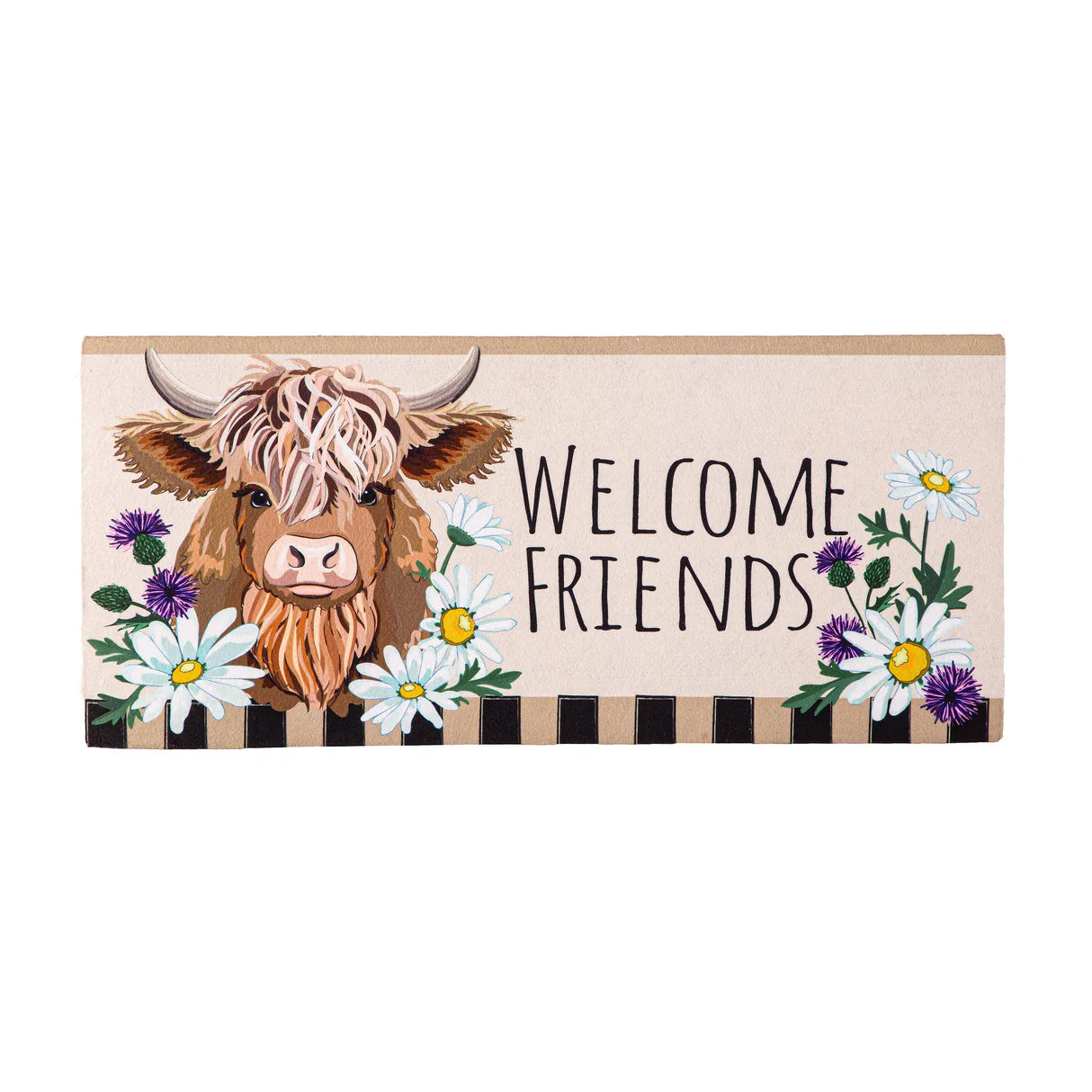 Evergreen Highland Cow Welcome Friends Sassafras Switch Mat - gg's art frames gifts