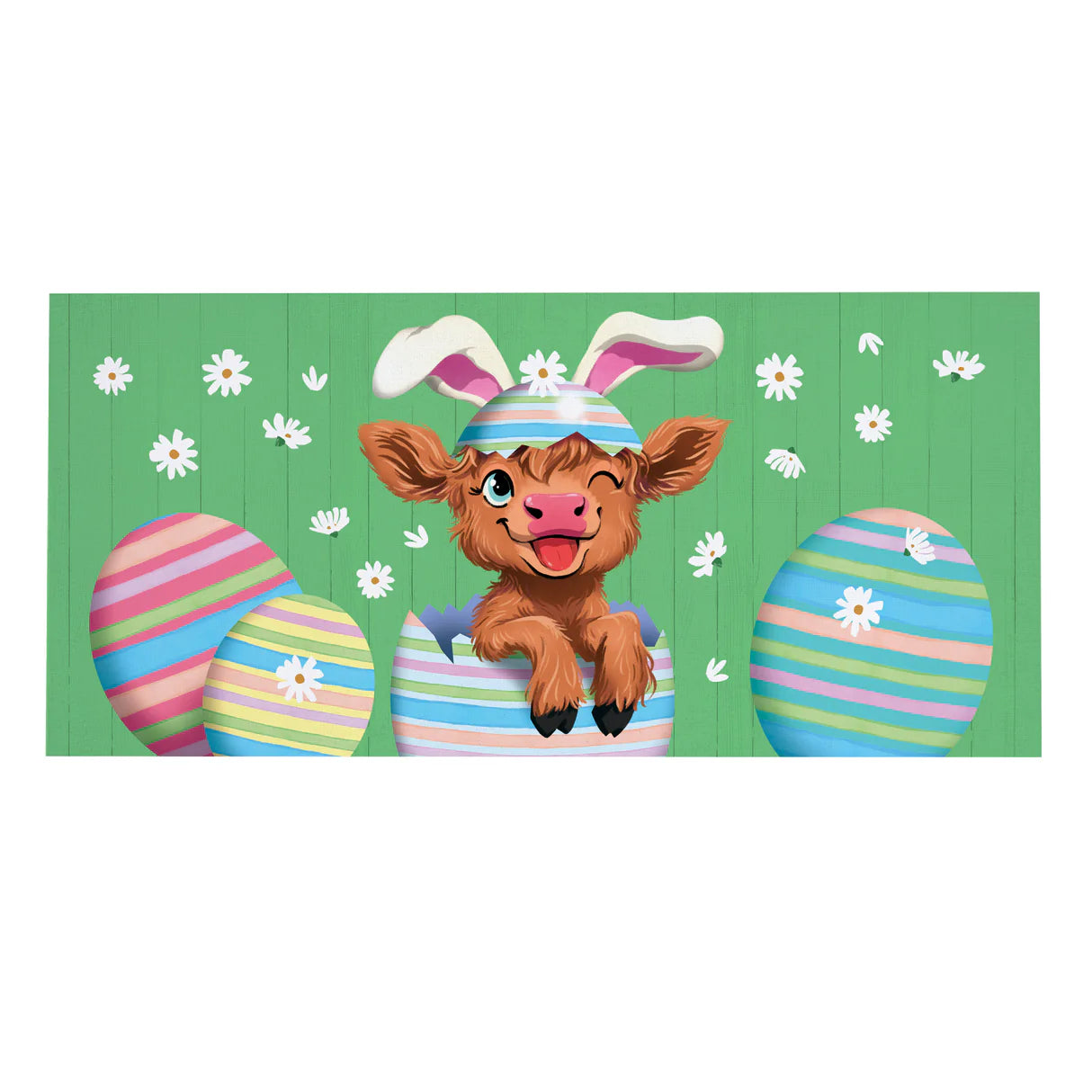 Evergreen Winky The Easter Highland Cow Sassafras Switch Mat - gg's art frames gifts