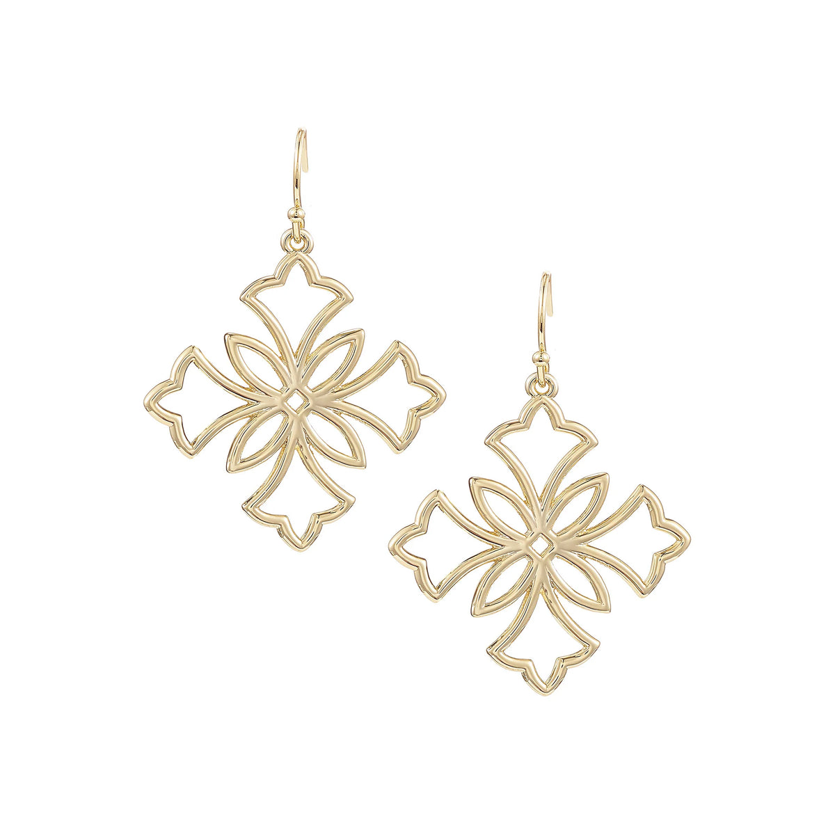 Natalie Wood Designs Heirloom Cross Drop Earrings in Gold