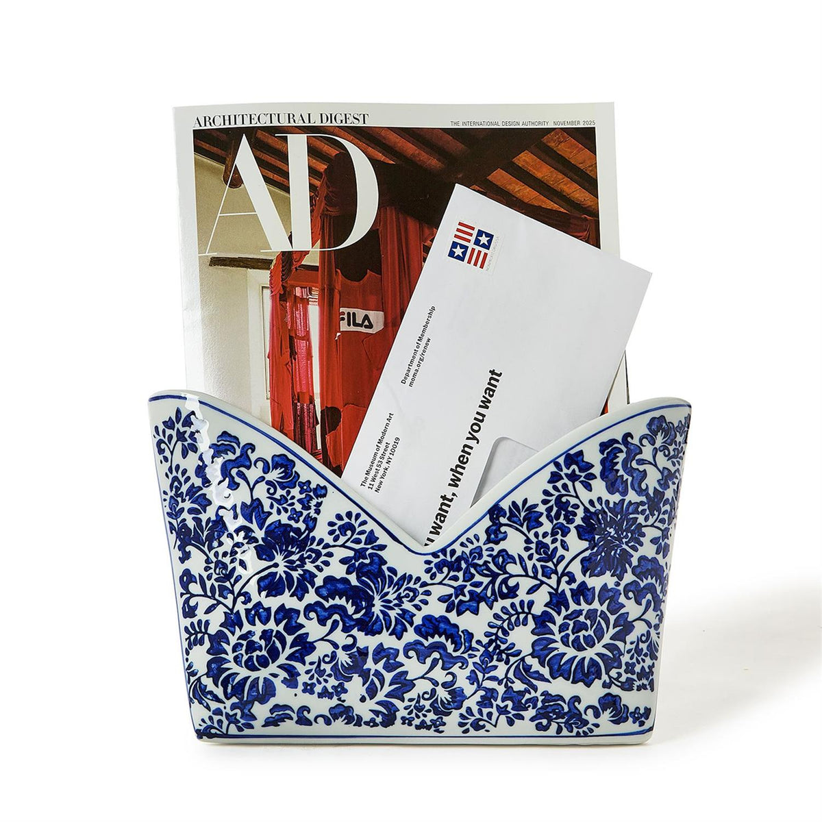 Two's Company Chinoiserie Blue and White Letter Holder