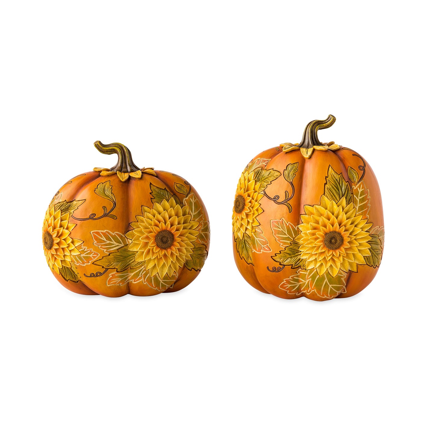 Evergree Carved Pumpkins with Sunflowers