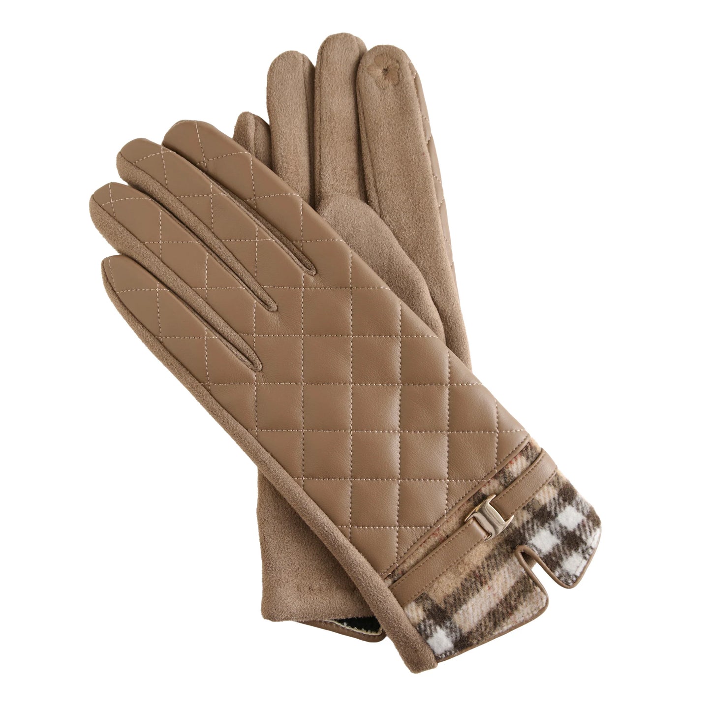 Howard's Vivi Plaid Trim Quilted Vegan Leather Gloves Tan