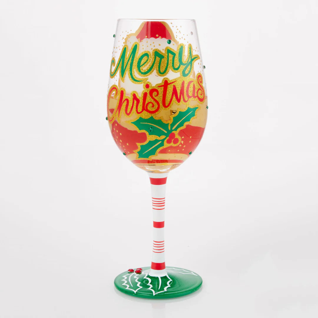 Lolita "Here Comes Santa Claus" Hand Painted Wine Glass
