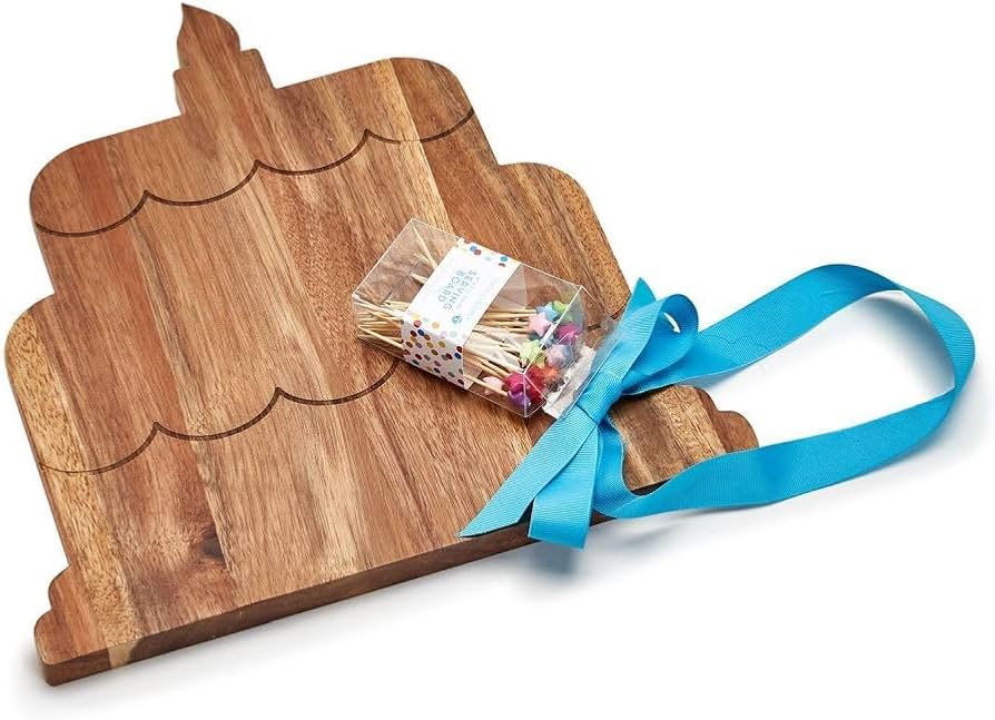 Two's Company Birthday Cake Serving Board with 20 Star Picks
