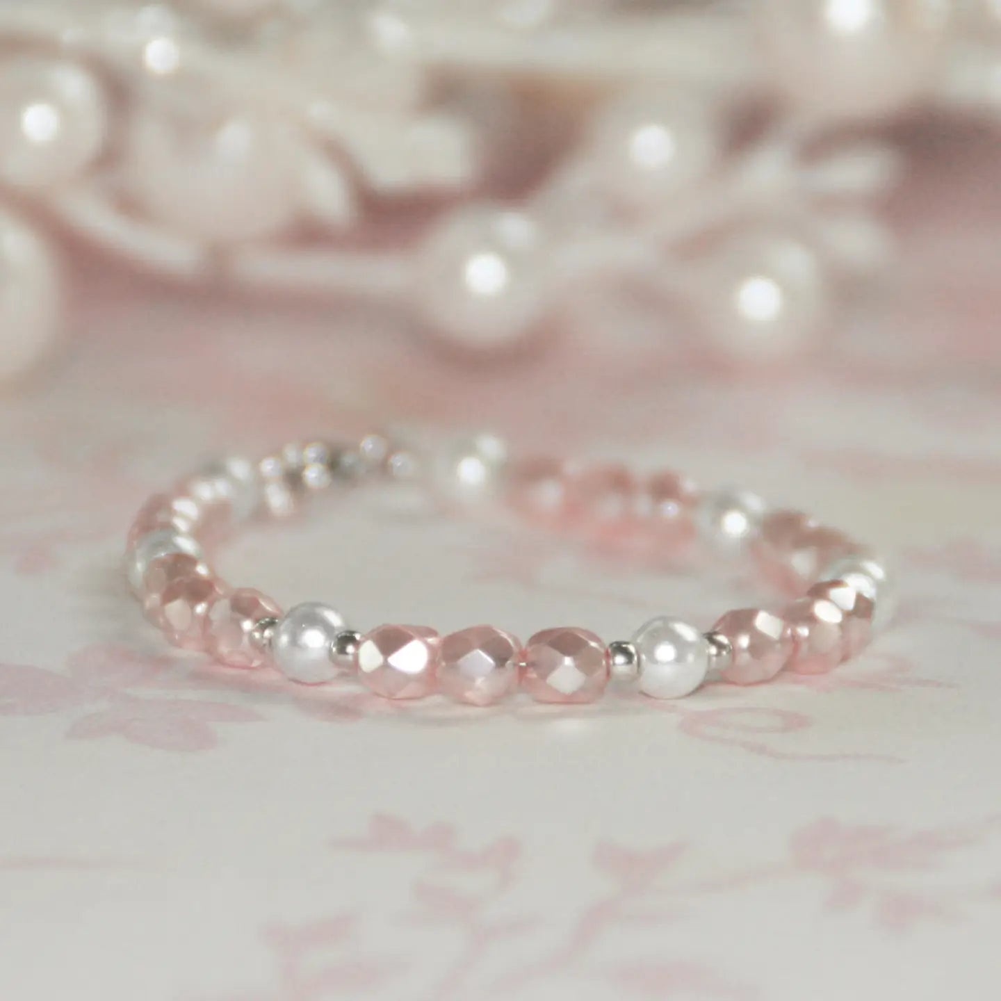 Pastel Pink Faceted Pearl Bracelet
