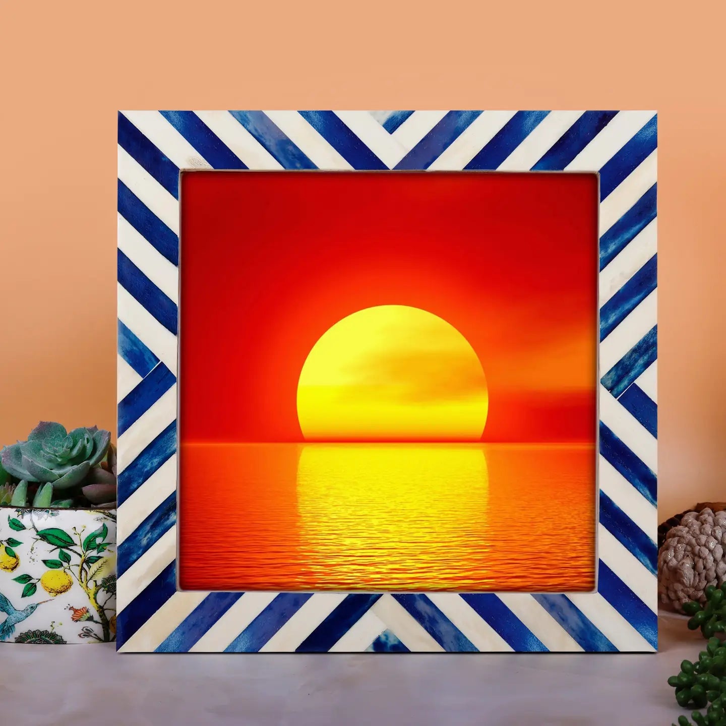 Handircrafts Home Picture Frame Chevron Pattern Blue & White 9x9 Inch