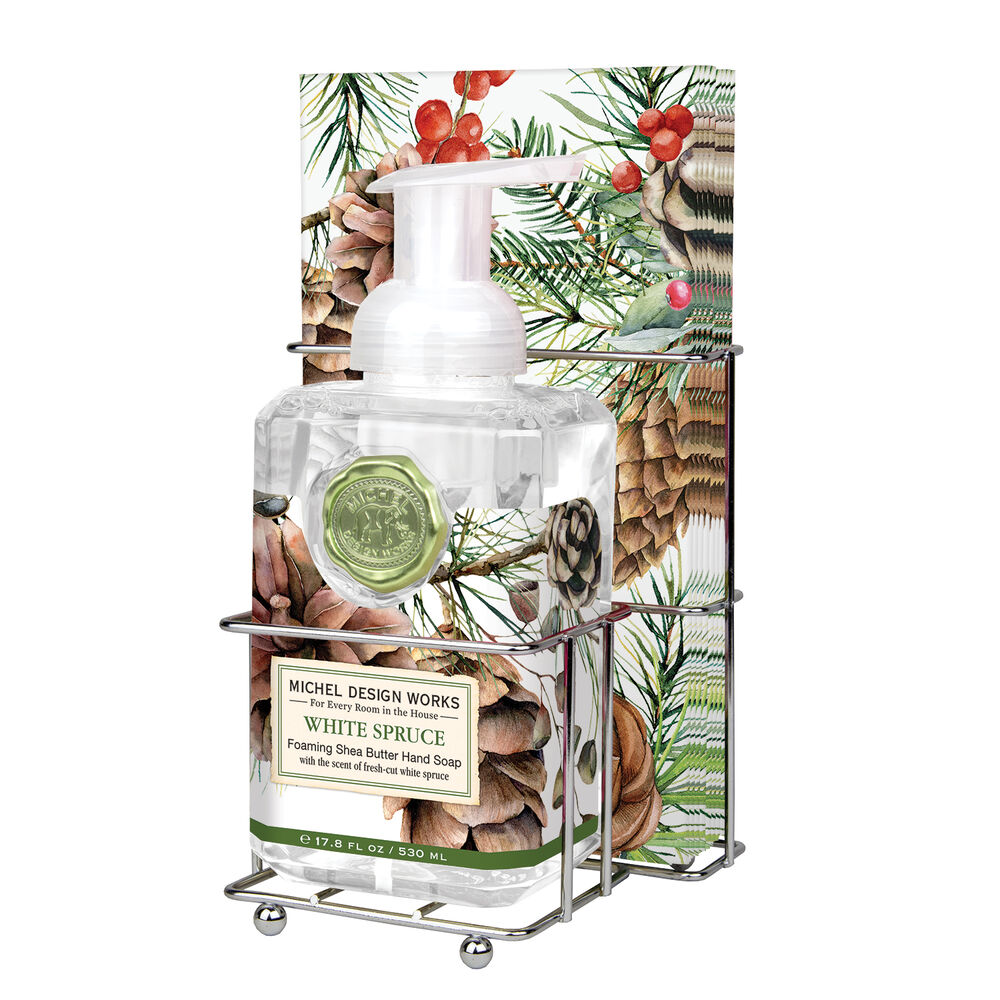 Michel Design Works White Spruce Foaming Soap and Napkin Set