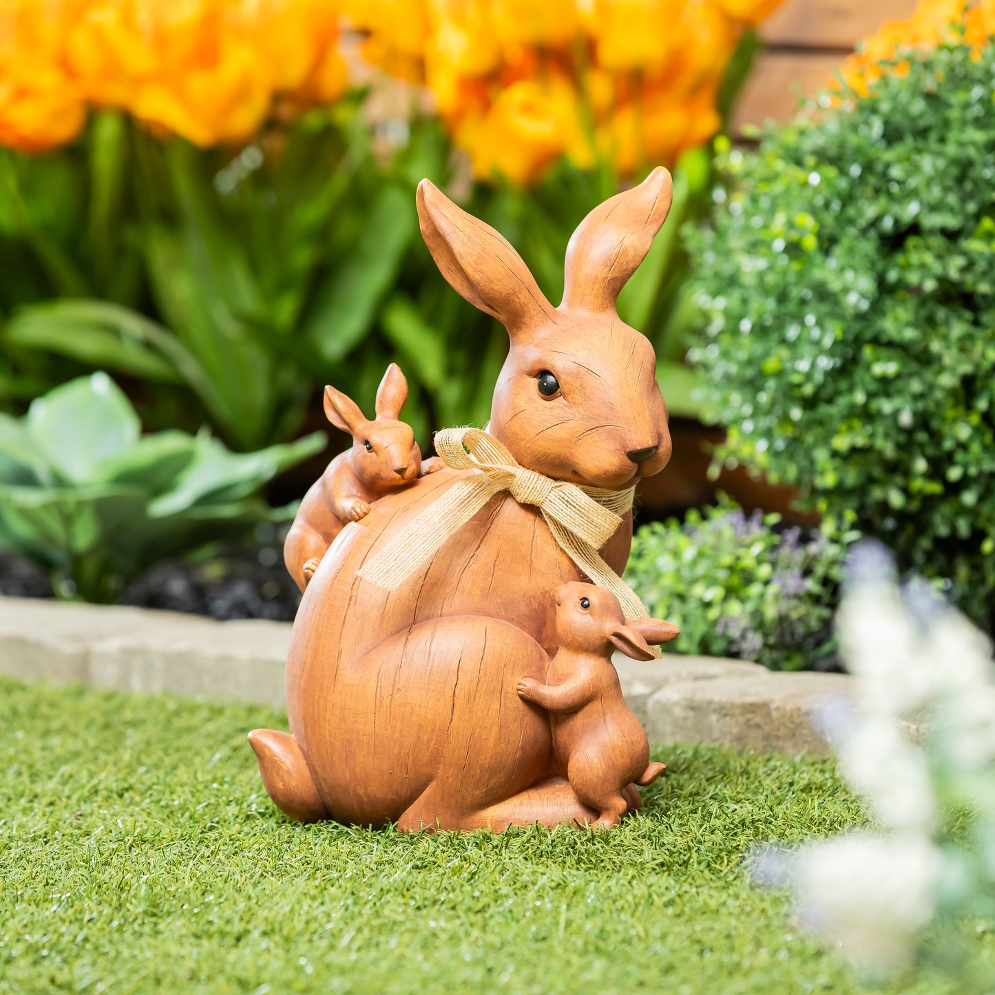 Evergreen Wood Look Rabbit Mother with Children