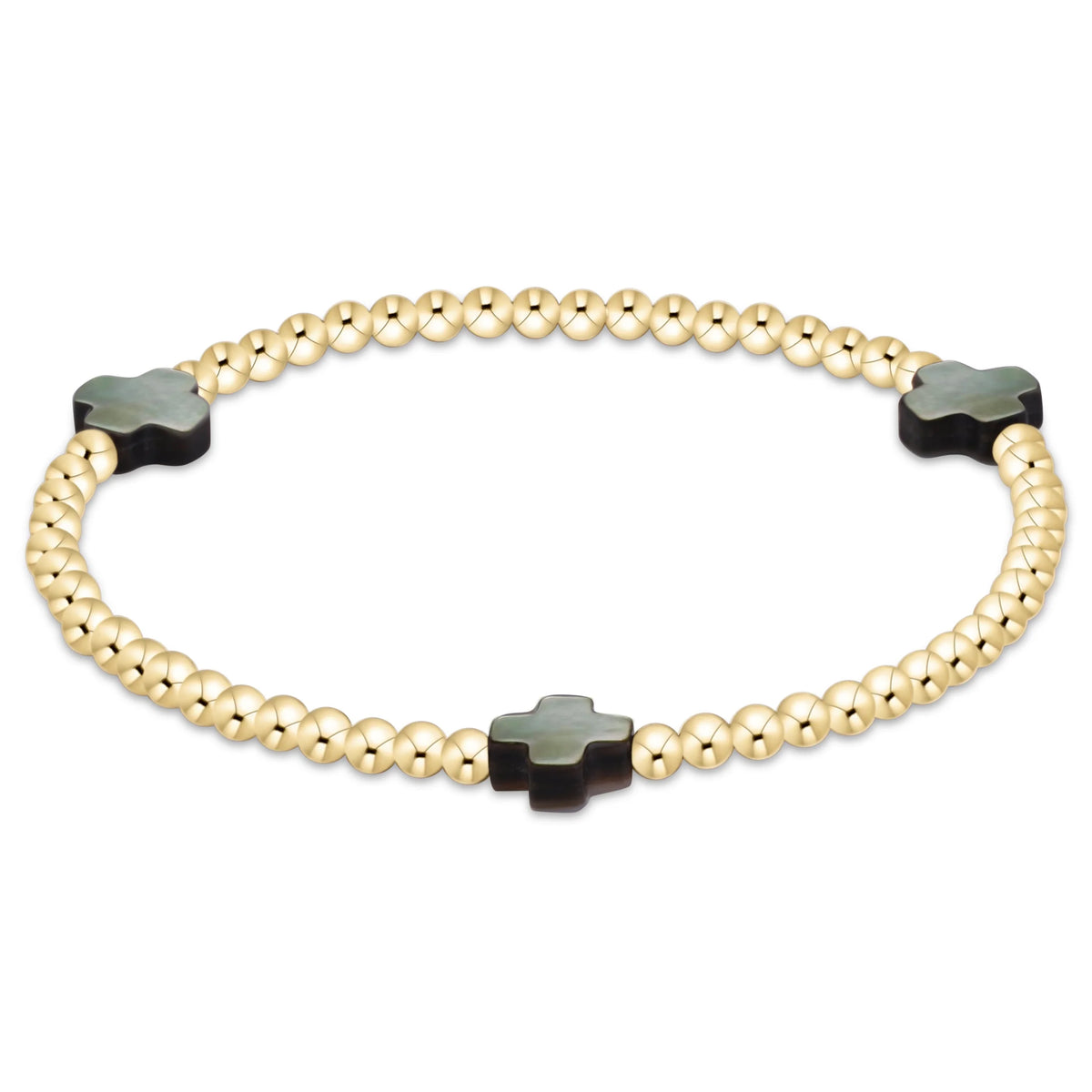 enewton Extends - Signature Cross 3mm Gold Bracelet - Mother of Pearl Black Tahitian (Copy)