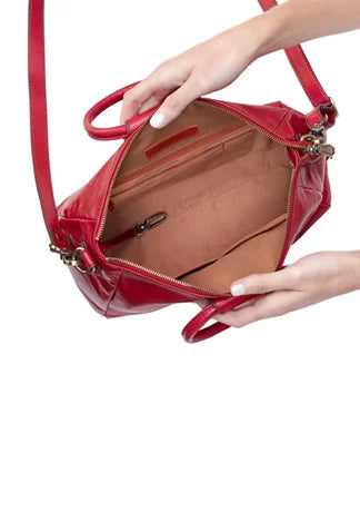 HOBO Sheila Medium Satchel in Polished True Red Leather