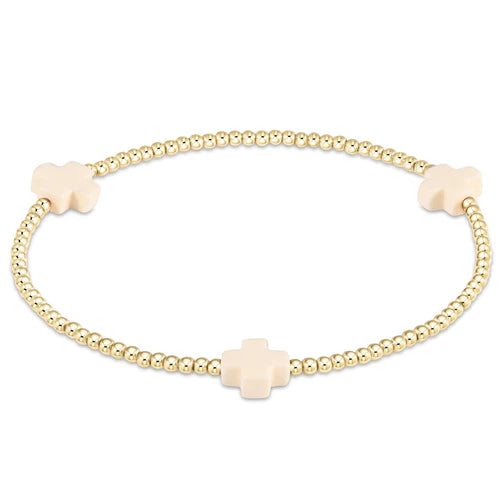 Enewton Signature Cross Gold Pattern 2mm Bead Bracelet - Off White