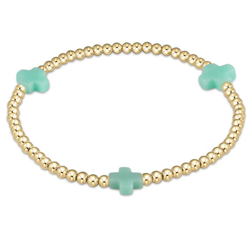 Enewton Signature Cross Gold Pattern 3mm Bead Bracelet - Mint