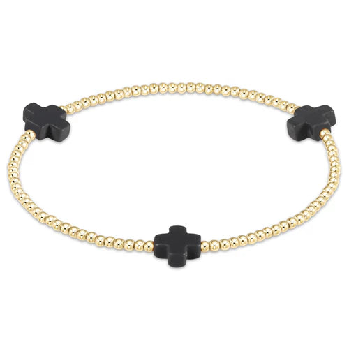 Enewton Signature Cross Gold Pattern 2mm Bead Bracelet - Charcoal