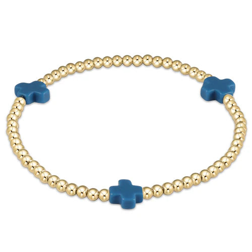 Enewton Signature Cross Gold Pattern 3mm Bead Bracelet - Cobalt