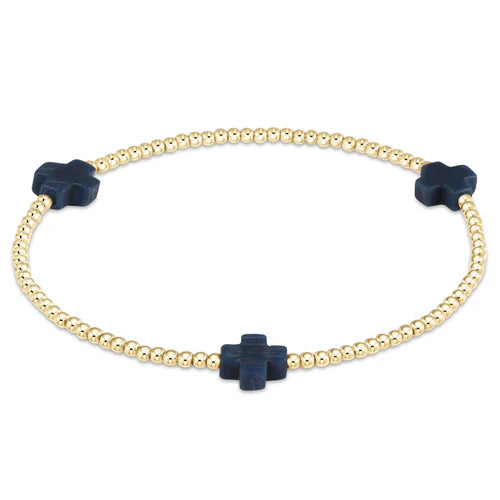 Enewton Signature Cross Gold Pattern 2mm Bead Bracelet - Navy