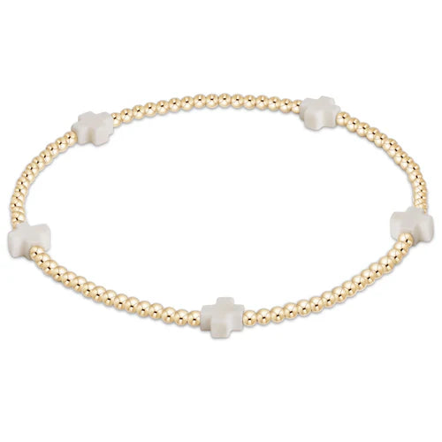 Enewton Signature Cross Small Gold Pattern 2mm Bead Bracelet - Off White