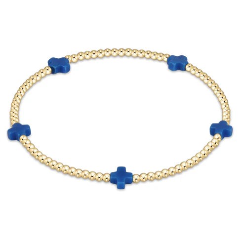 Enewton Signature Cross Small Gold Pattern 2mm Bead Bracelet - Cobalt
