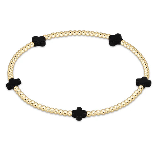 Enewton Signature Cross Small Gold Pattern 2mm Bead Bracelet - Onyx