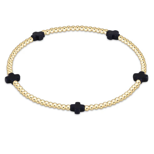 Enewton Signature Cross Small Gold Pattern 2mm Bead Bracelet - Navy