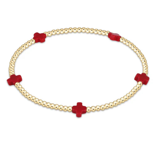 Enewton Signature Cross Small Gold Pattern 2mm Bead Bracelet - Red