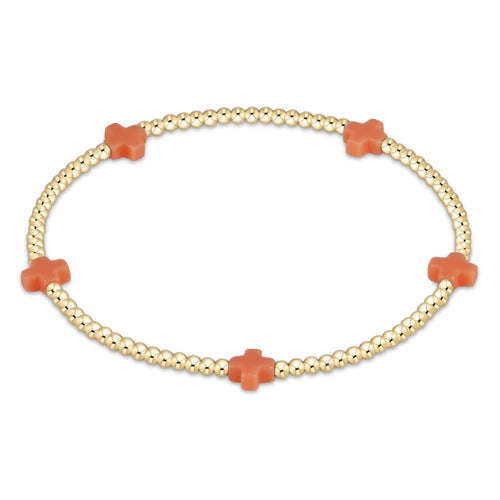 Enewton Signature Cross Small Gold Pattern 2mm Bead Bracelet - Coral