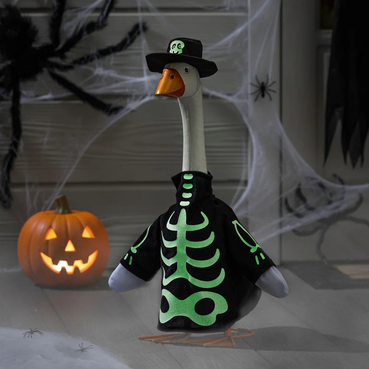 Evergreen Porch Goose Skeleton Glow in the Dark Outfit