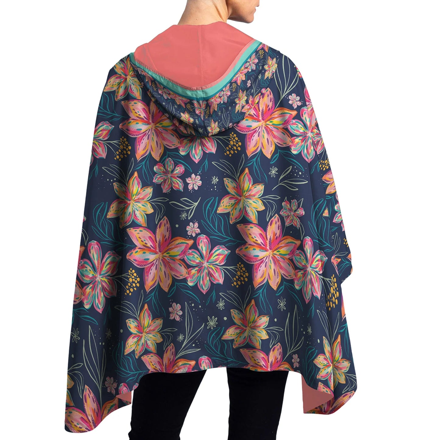 RainCapers EttaVee Bold Flowers Womens Rain Cape - Rainproof Breathable Rain Poncho for Women
