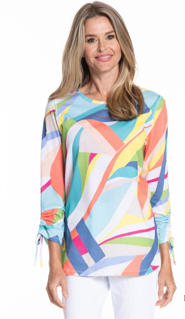 A La Carte Multi Tie Sleeve Printed Knit Top