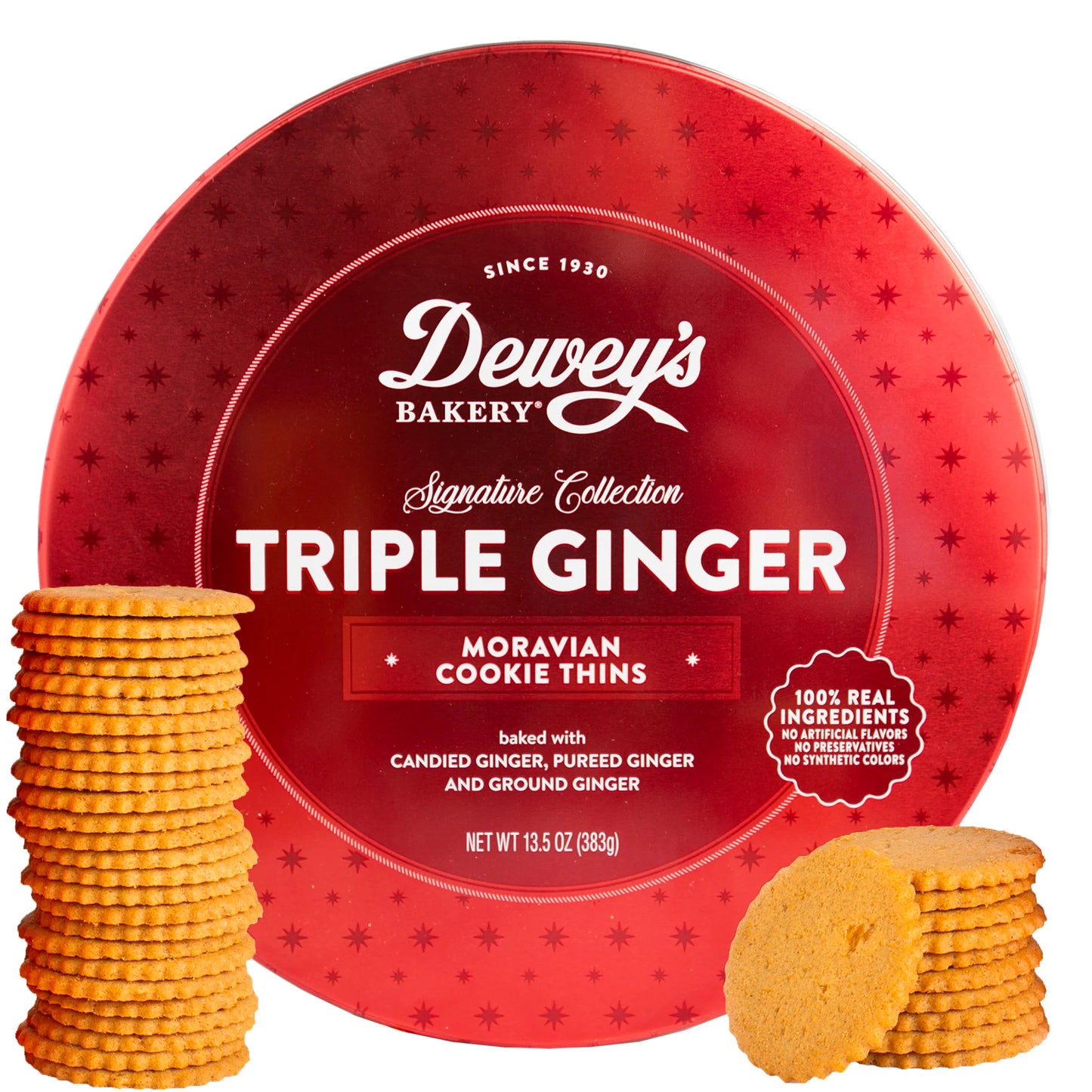 Dewey's Bakery Red Round Holiday Tin Ginger Spice