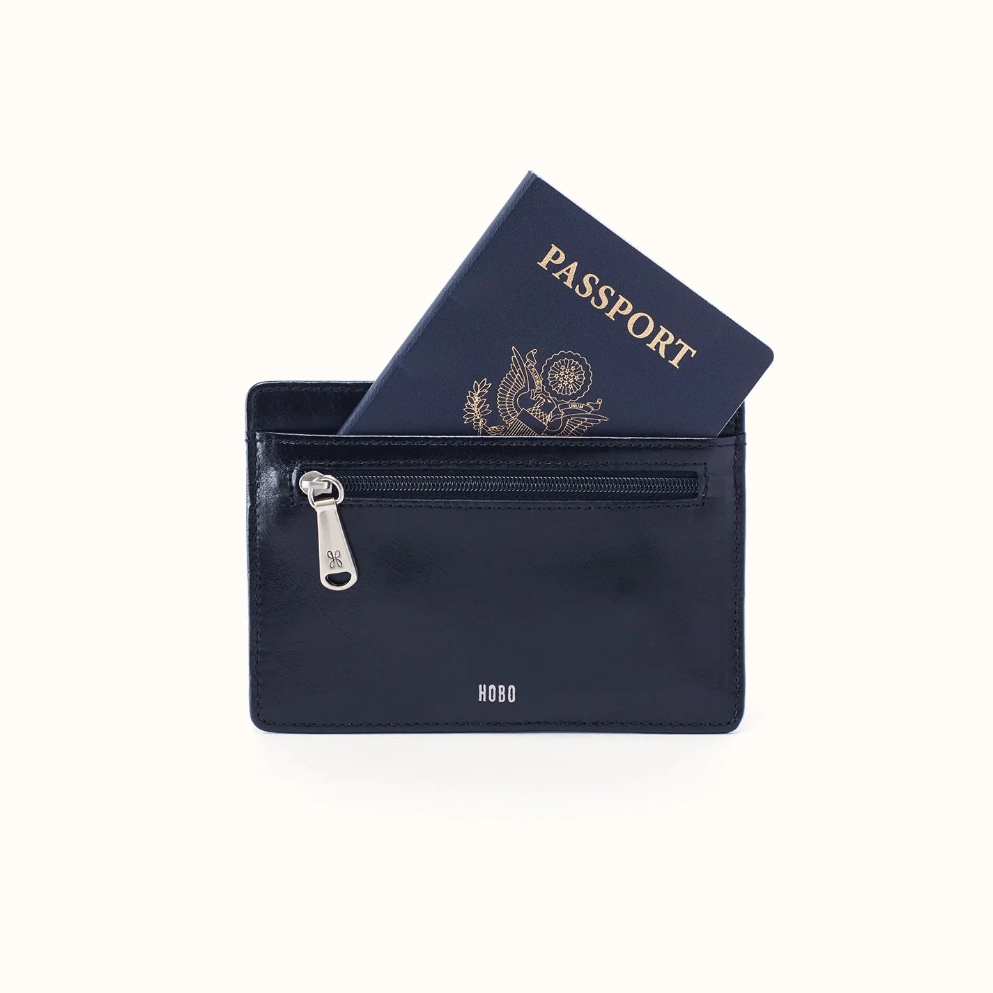 HOBO Euro Slide Card Case Ink Navy Polished Leather
