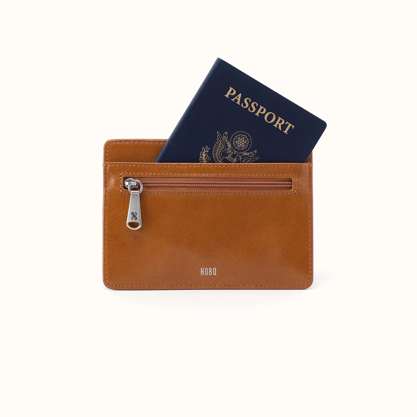 HOBO Euro Slide Card Case Truffle Polished Leather