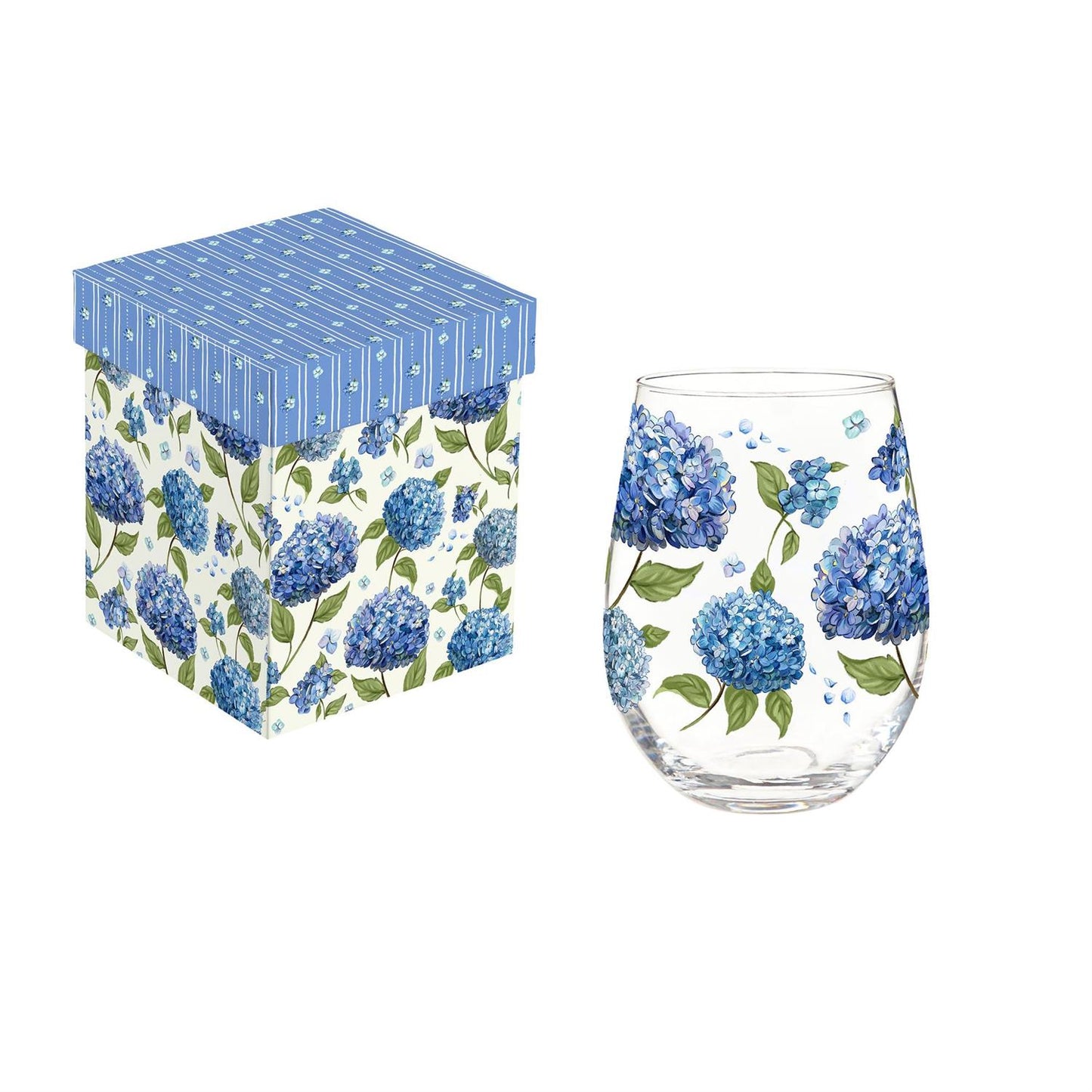 Evergreen Viva Style Hydrangea Stemless Wine Glass