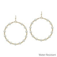 Meghan Browne Zeva Gold and Pearl Drop Hoop Earrings