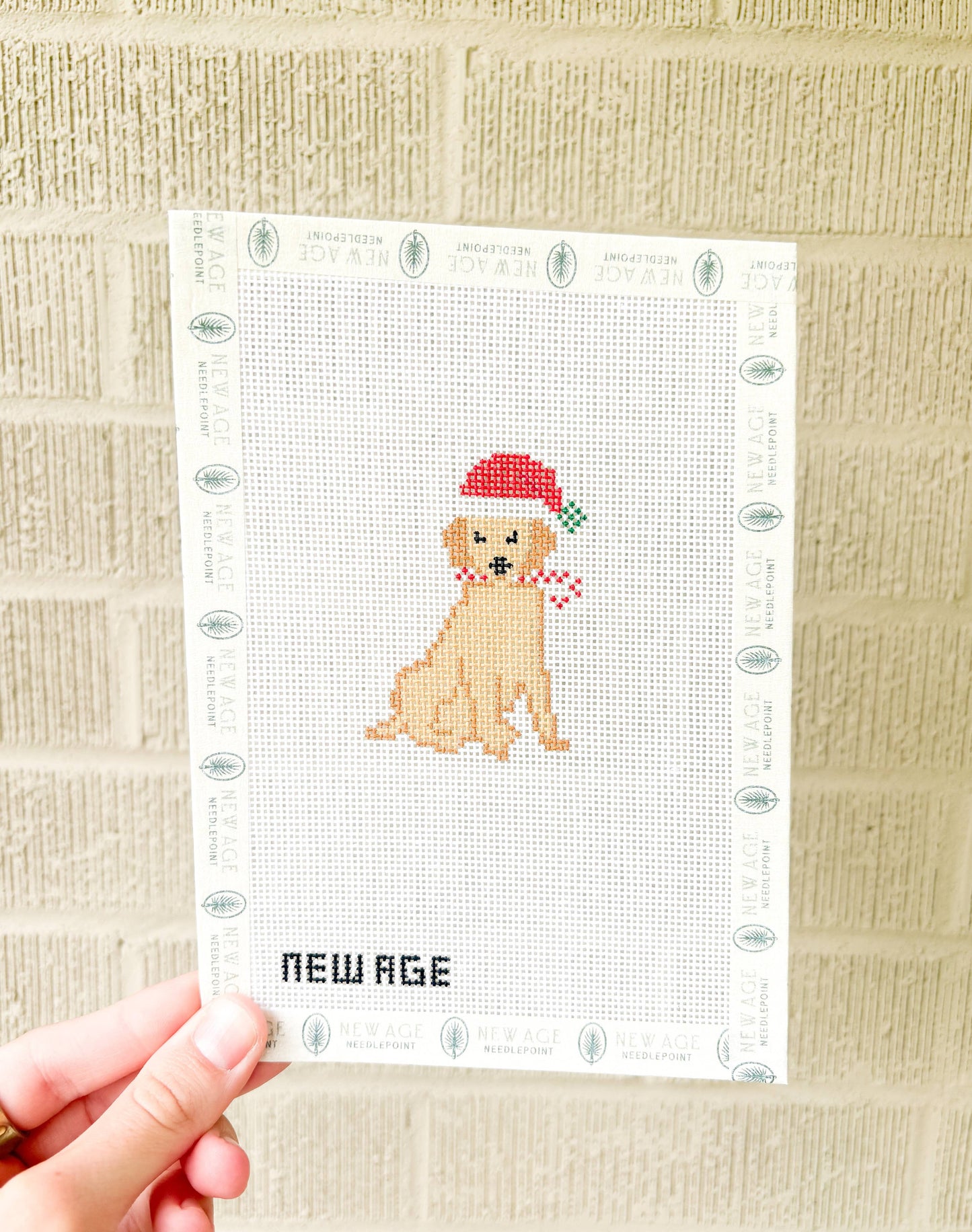 New Age Needlepoint Christmas Golden Retriever Canvas